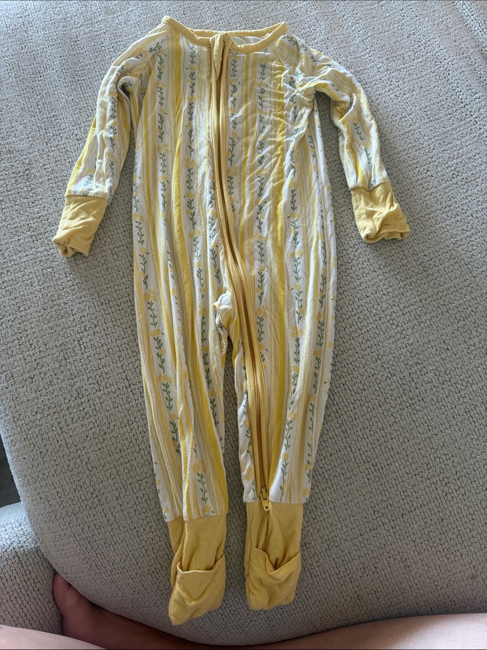 Yellow Floral Stripe Baby Footie One-Piece